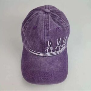 Cat Lady Cap - Whimsical Design, Purple Stone Wash - Buckle Back 3  cats peeking